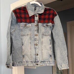 Crazy Train Red Plaid Jean Jacket